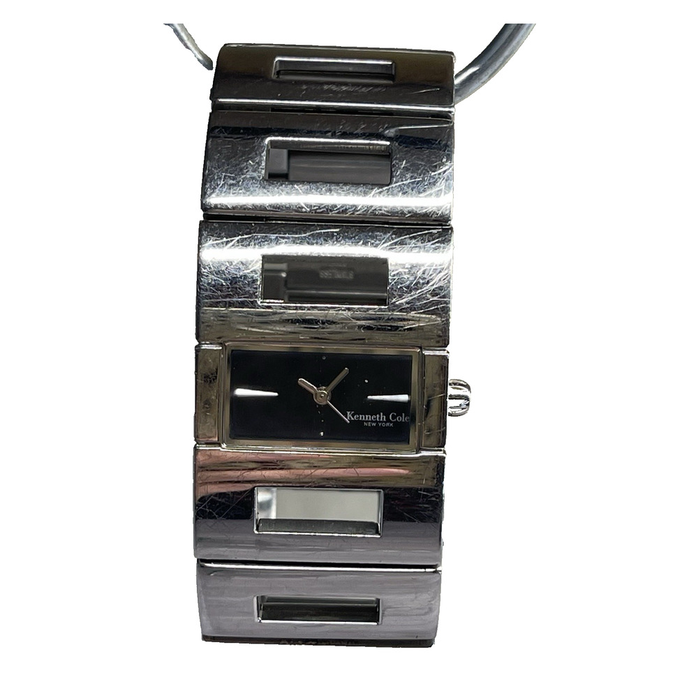 Kenneth Cole Watch Stainless Steel Bracelet Silver Black Dial Y2K Japan Womens
